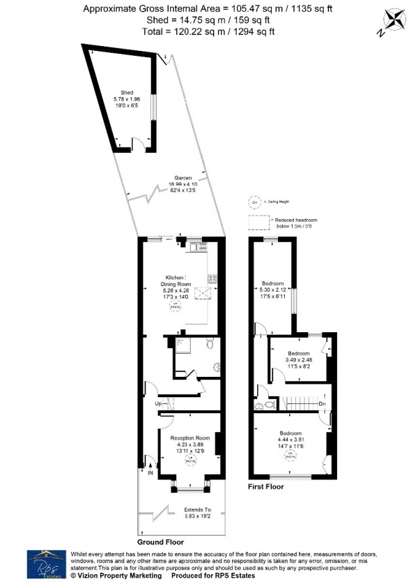 Floor Plan for 3 Bedroom Terraced House for Sale in Hanworth Road, Hounslow, TW4, TW4, 5LE - OIRO &pound525,000