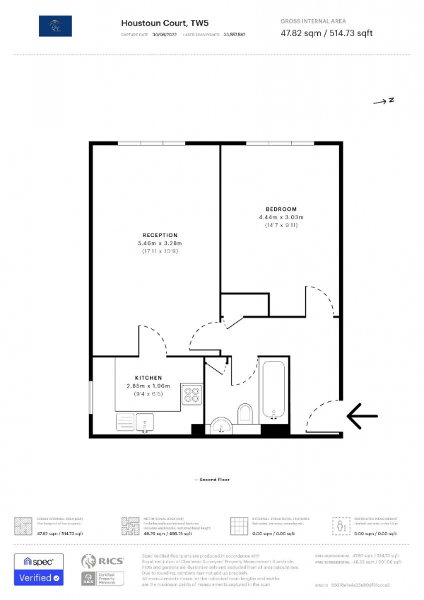 Floor Plan for 1 Bedroom Flat for Sale in Houstoun Court, Vicarage Farm Road, TW5, TW5, 0DY - Guide Price &pound239,950