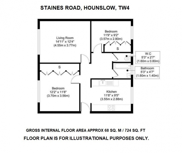 Floor Plan Image for 2 Bedroom Flat for Sale in Staines Road, Hounslow, TW4