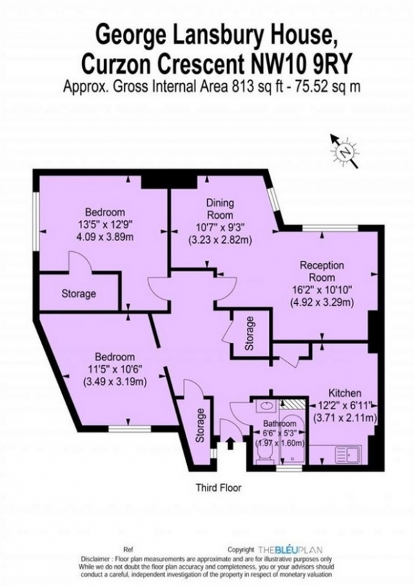 Floor Plan Image for 3 Bedroom Flat for Sale in Curzon Crescent, London