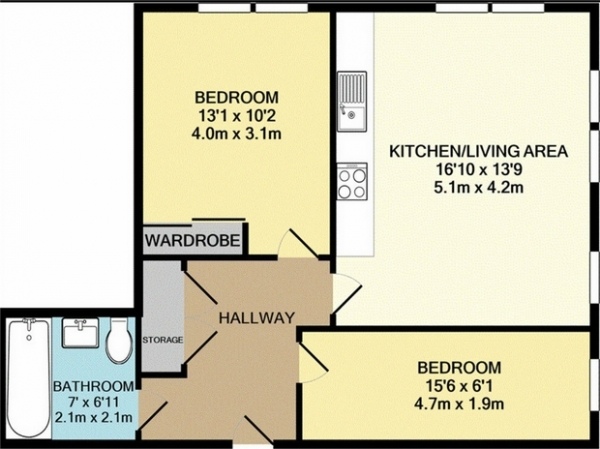 Floor Plan Image for 2 Bedroom Flat for Sale in Paintworks, Arnos Vale, Bristol
