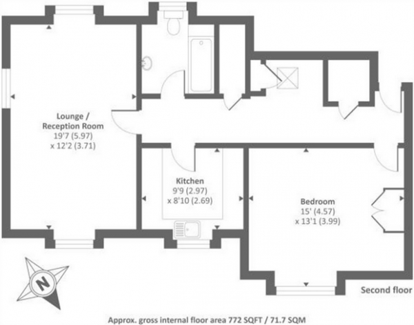 Floor Plan for 1 Bedroom Flat for Sale in Brushfield Way, Knaphill, Woking, Surrey, Woking, GU21, 2TG -  &pound240,000
