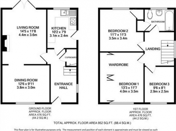 Floor Plan Image for 3 Bedroom End of Terrace House for Sale in Nicholas Close, St Albans, Hertfordshire