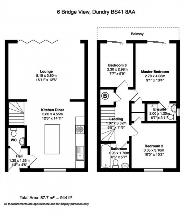 Floor Plan for 3 Bedroom Semi-Detached House for Sale in Bridge View, Dundry, Bristol, Somerset, Bristol, BS41, 8AA -  &pound430,000