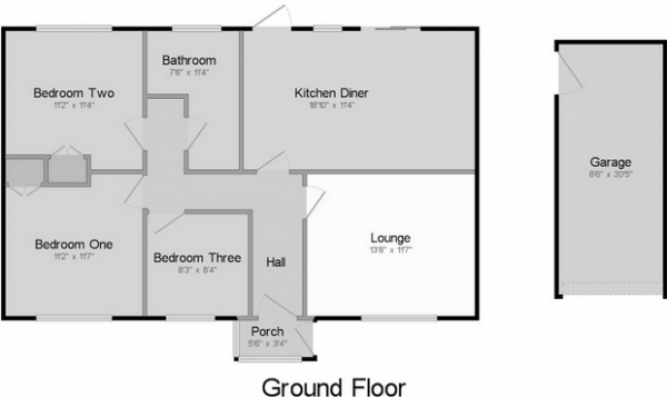 Floor Plan Image for 3 Bedroom Detached Bungalow for Sale in Cargwyn, Penwithick, St Austell, Cornwall