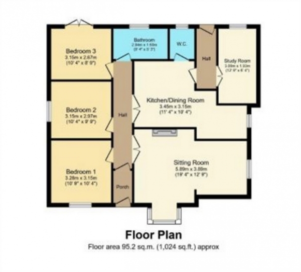 Floor Plan for 3 Bedroom Detached Bungalow for Sale in Hillside Avenue, Ashbourne, Derbyshire, Ashbourne, DE6, 1EG -  &pound325,000