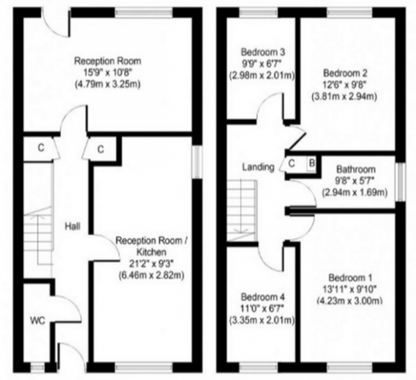 Floor Plan Image for 4 Bedroom End of Terrace House for Sale in Warwick Court, Loughborough, Leicestershire