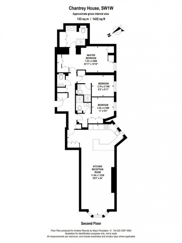 Floor Plan Image for 3 Bedroom Flat to Rent in Chantrey House, 4 Eccleston Street, Belgravia, London