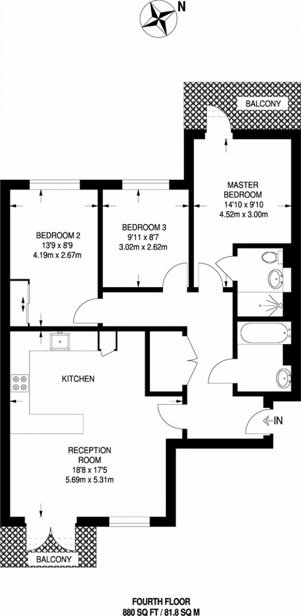 Floor Plan Image for 3 Bedroom Flat for Sale in 30 Voysey Square, Tower Hamlets