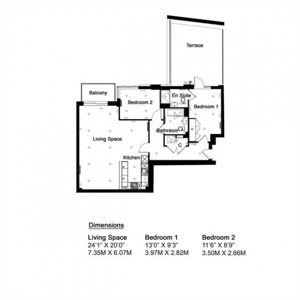 Floor Plan Image for 2 Bedroom Flat for Sale in The Sterling Apts, Beaufort Park, Aerodrome, Colindale