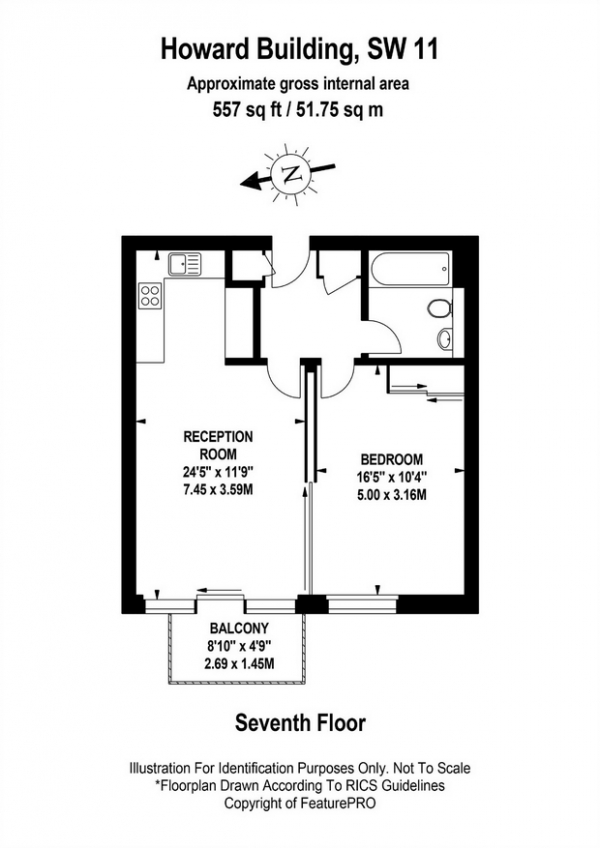 Floor Plan Image for 1 Bedroom Flat to Rent in 368 Queenstown Road, Battersea