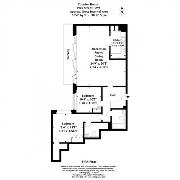 Floor Plan Image for 2 Bedroom Flat to Rent in 1 Park Street, Chelsea