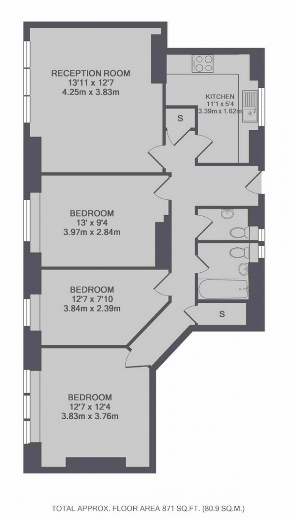 Floor Plan Image for 3 Bedroom Flat to Rent in Ebury Bridge Road, Belgravia