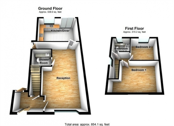 Floor Plan Image for 2 Bedroom End of Terrace House for Sale in Kennedy Road, Hanwell, London