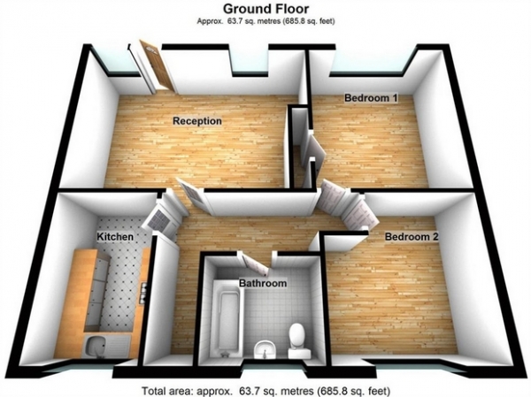 Floor Plan Image for 2 Bedroom Flat for Sale in Cranleigh Gardens, Southall, Middlesex