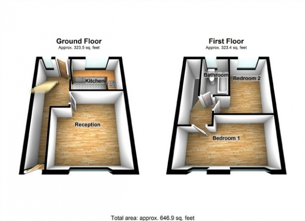 Floor Plan Image for 2 Bedroom Terraced House for Sale in Templeman Road, Hanwell, London