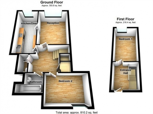 Floor Plan Image for 2 Bedroom Flat for Sale in Cheyne Path, Hanwell, London