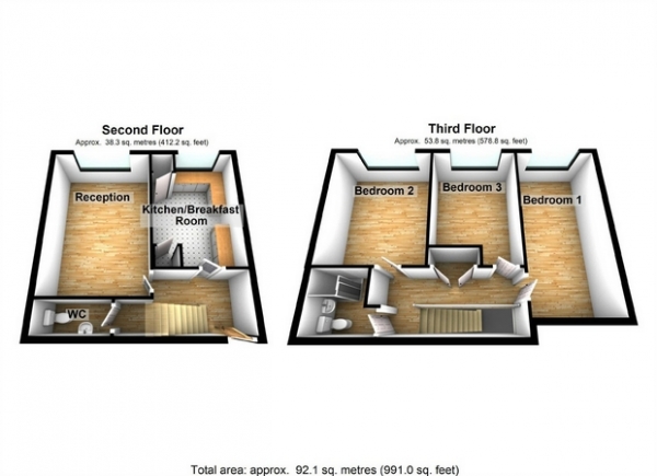 Floor Plan Image for 3 Bedroom Flat for Sale in Lambourn Close, Hanwell, London