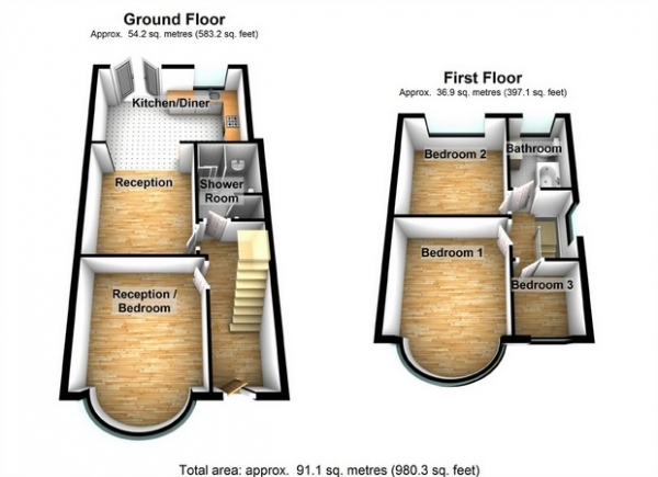 Floor Plan for 3 Bedroom Semi-Detached House for Sale in Conway Crescent, Perivale, Middlesex, UB6, 8JA -  &pound515,000