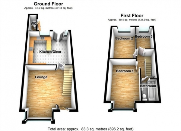 Floor Plan Image for 3 Bedroom Terraced House for Sale in Thurlow Road, Hanwell, London