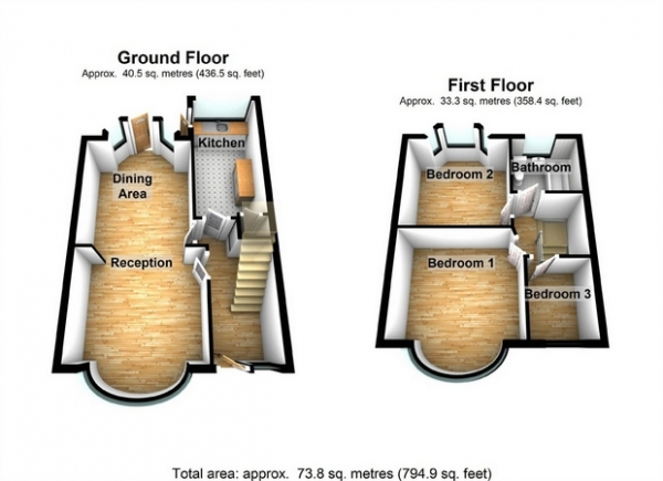 Floor Plan Image for 3 Bedroom Terraced House for Sale in Sarsfield Road, Perivale, Middlesex