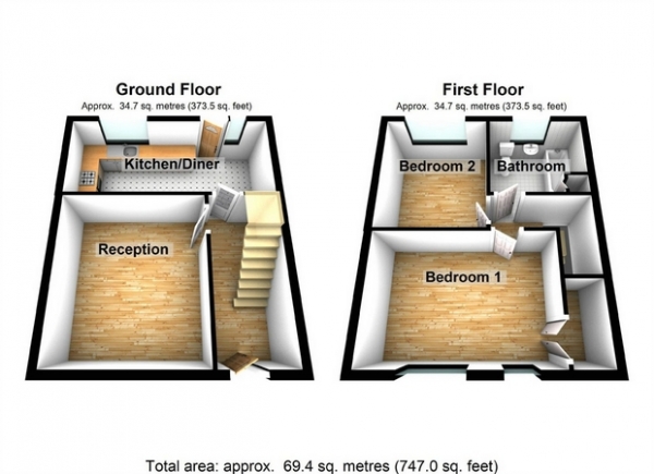 Floor Plan Image for 2 Bedroom Terraced House for Sale in Upfield Road, Hanwell, London