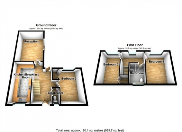 Floor Plan Image for 3 Bedroom Terraced House for Sale in Copley Close, Hanwell, London