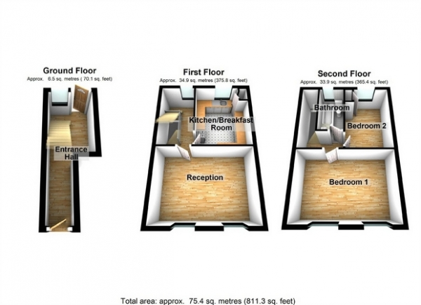 Floor Plan Image for 2 Bedroom Maisonette for Sale in Trojan Court, Grosvenor Road, Hanwell, London