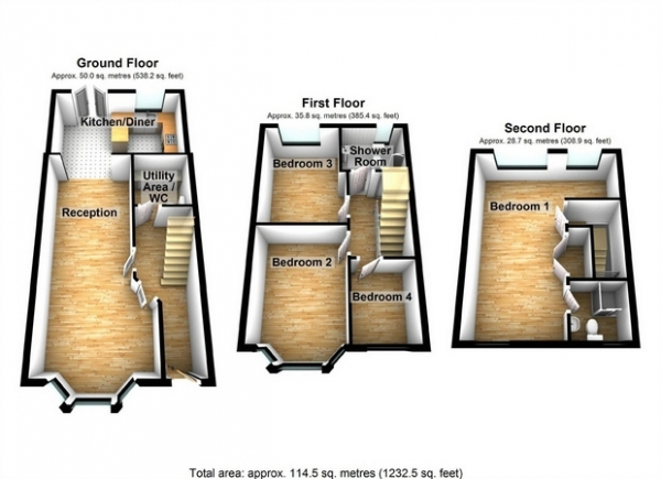 Floor Plan Image for 4 Bedroom Terraced House for Sale in Myrtle Gardens, Hanwell, London