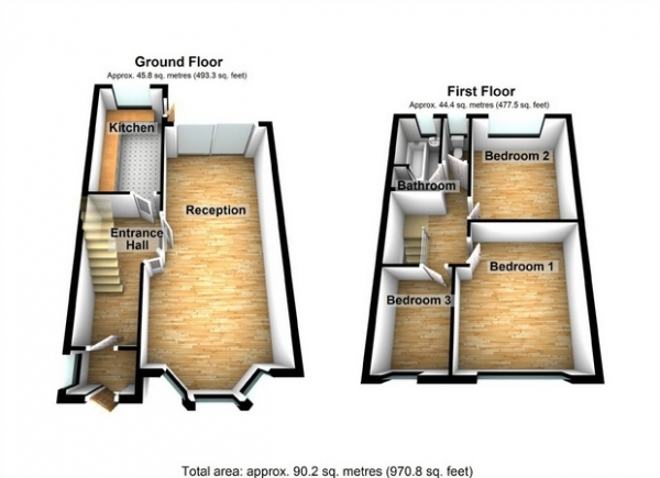Floor Plan Image for 3 Bedroom Terraced House for Sale in Cuckoo Dene, Hanwell, London