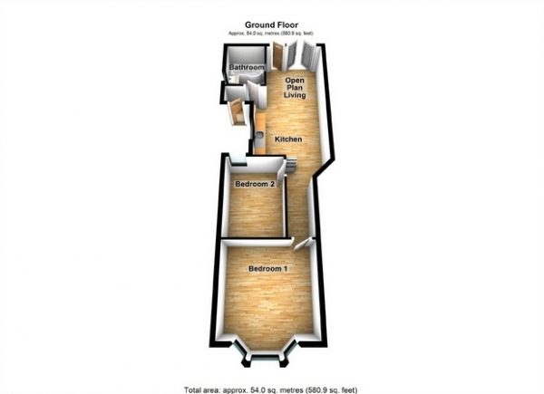 Floor Plan Image for 2 Bedroom Flat for Sale in Grove Avenue, Hanwell, London