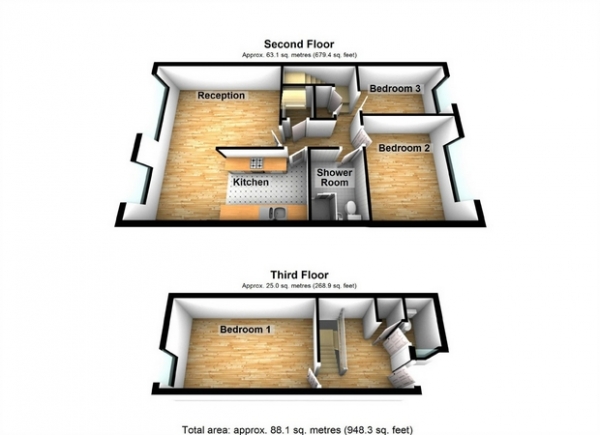 Floor Plan Image for 3 Bedroom Flat for Sale in Copley Close, Hanwell, LONDON