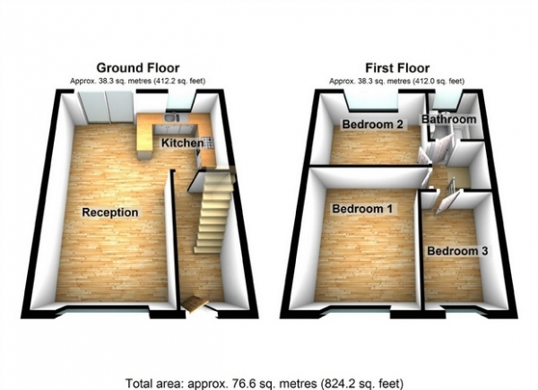 Floor Plan Image for 3 Bedroom Terraced House for Sale in Cuckoo Avenue, Hanwell, London