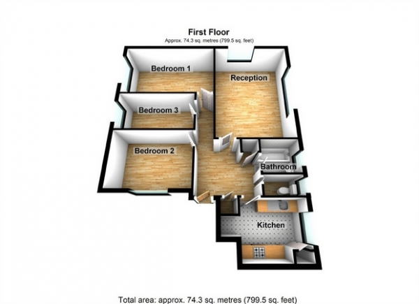 Floor Plan Image for 3 Bedroom Flat for Sale in Studley Grange Road, Hanwell, London