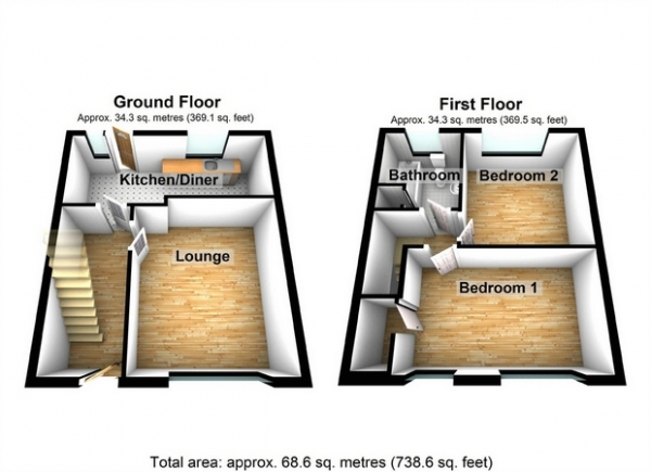 Floor Plan Image for 2 Bedroom Terraced House for Sale in Templeman Road, Hanwell, London