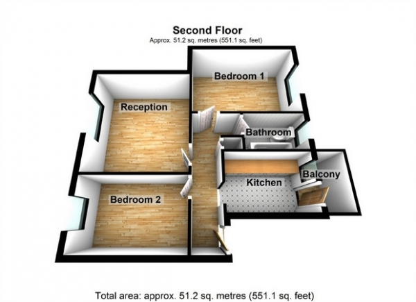 Floor Plan Image for 2 Bedroom Flat for Sale in Brants Walk, Hanwell, London