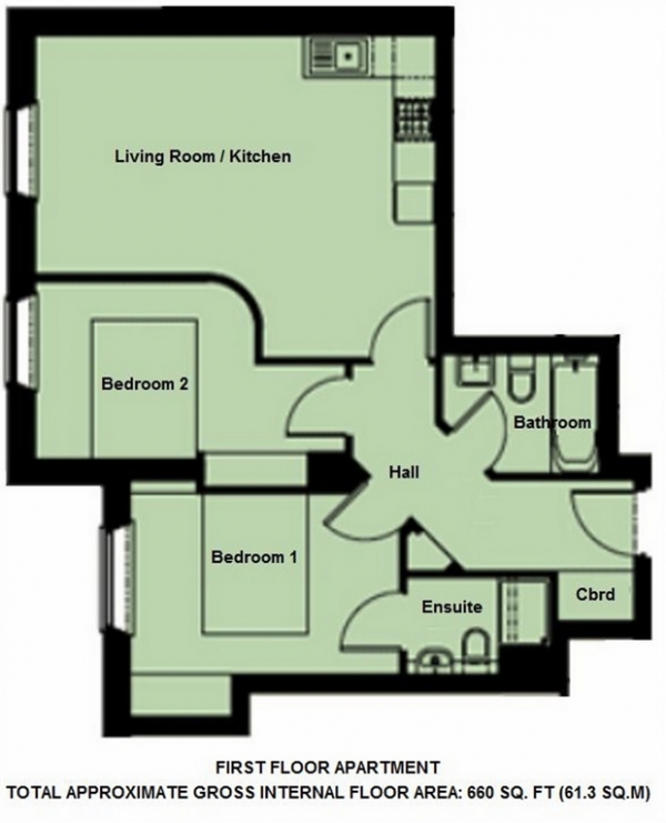 Floor Plan Image for 2 Bedroom Flat to Rent in Castlebar Park, Ealing, London