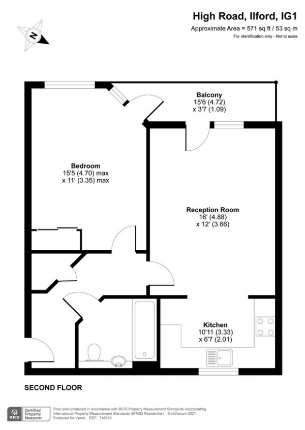 Floor Plan Image for 1 Bedroom Flat for Sale in Aztec House, 461 High Road, Ilford