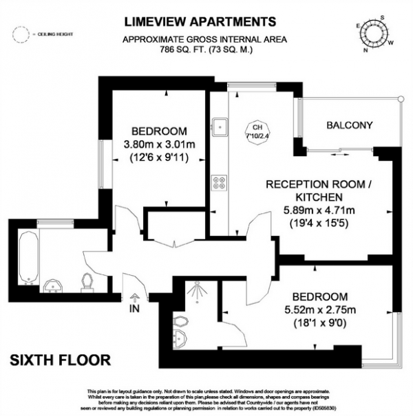 Floor Plan Image for 2 Bedroom Flat to Rent in Limeview Apartments, 2 John Nash Mews, London