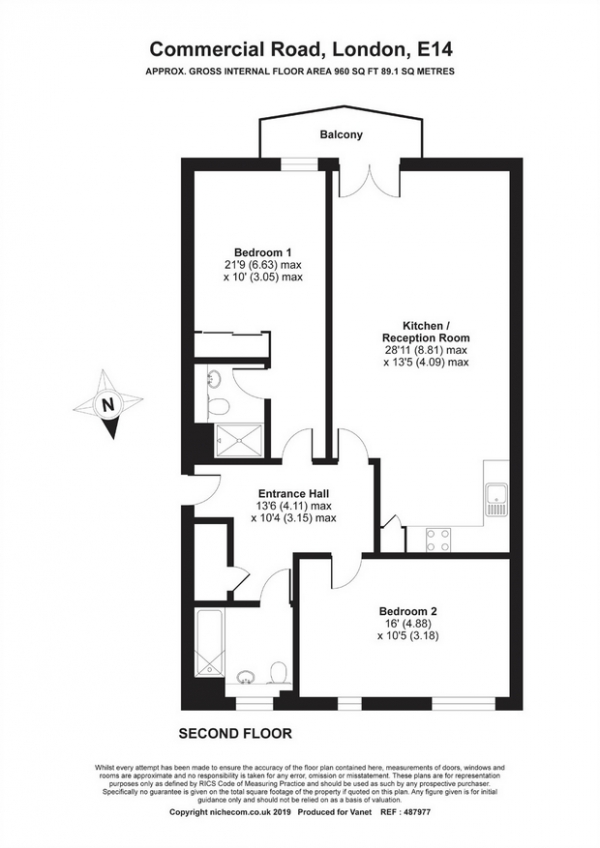 Floor Plan Image for 2 Bedroom Flat for Sale in Zenith Building, 598 Commercial Road, Limehouse, London