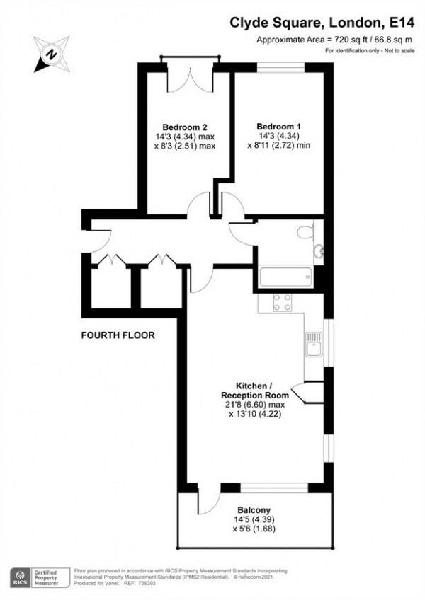 Floor Plan Image for 2 Bedroom Flat for Sale in Avon Court, 1 Clyde Square, LONDON