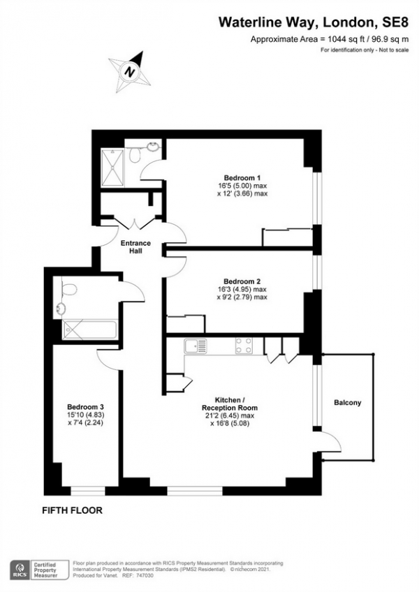 Floor Plan Image for 3 Bedroom Flat for Sale in 31 Waterline Way, LONDON