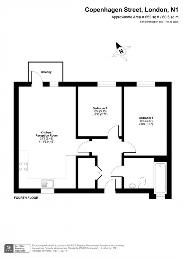 Floor Plan Image for 2 Bedroom Flat to Rent in 170 Copenhagen Street, London