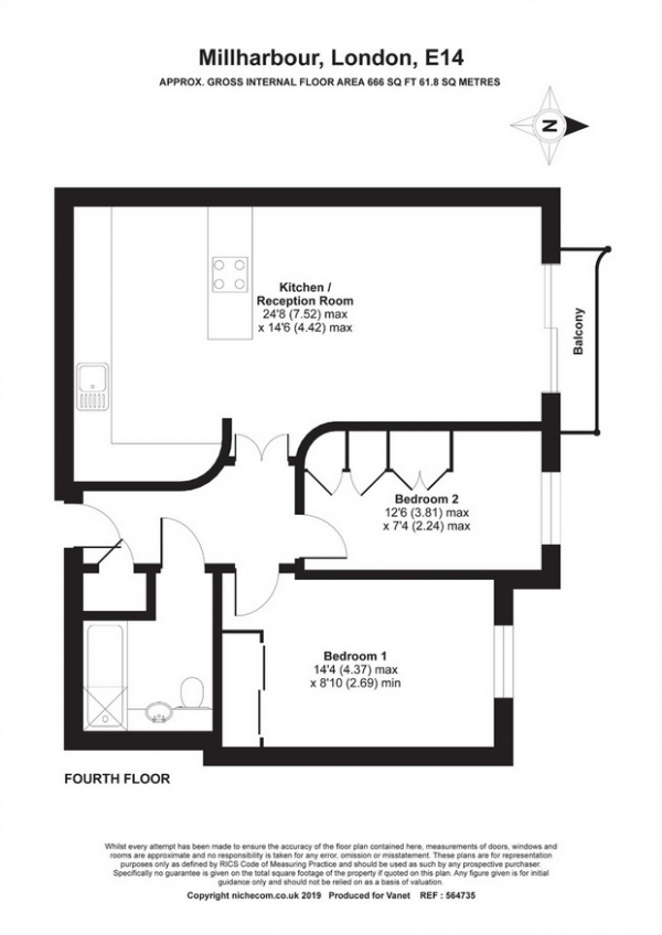 Floor Plan Image for 2 Bedroom Flat to Rent in 41 Millharbour, London