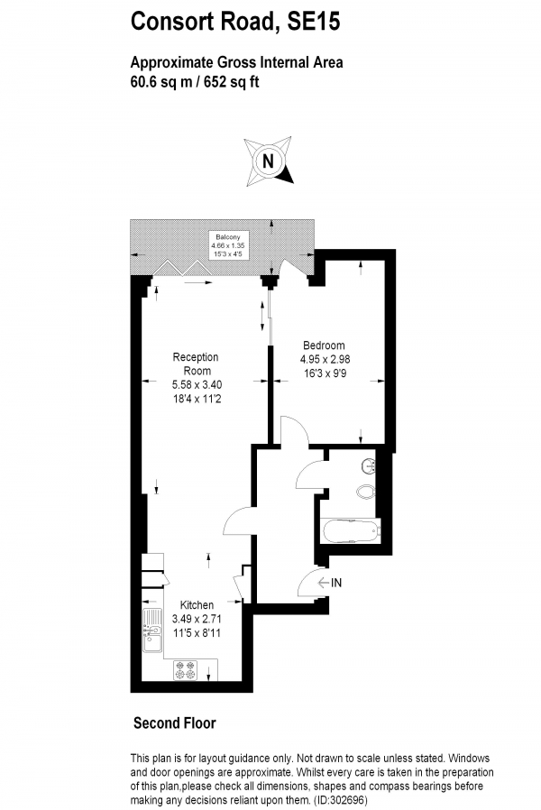 Floor Plan for 1 Bedroom Apartment to Rent in CONSORT ROAD, PECKHAM, Peckham, SE15, 3SS - £323  pw | £1400 pcm