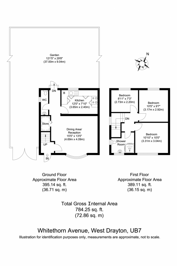 Floor Plan for 3 Bedroom Semi-Detached House for Sale in Whitethorn Avenue, West Drayton, West Drayton, UB7, 8JX -  &pound575,000