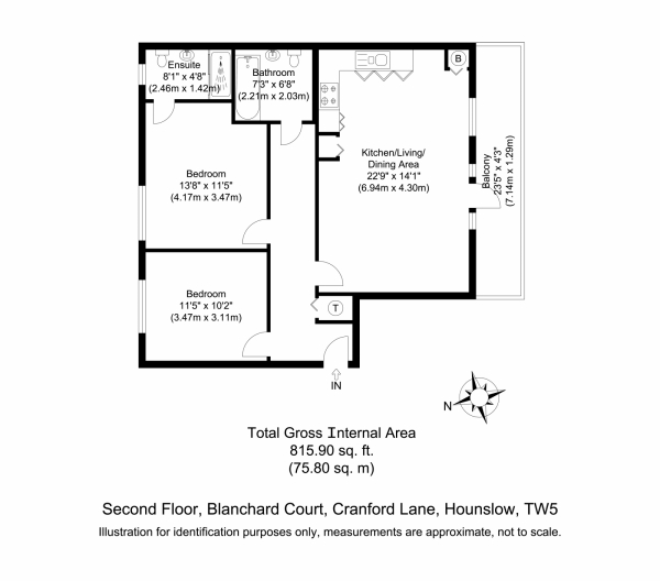 Floor Plan for 2 Bedroom Flat for Sale in Blanchard Court, TW5, Hounslow, TW5, 9GU -  &pound335,000