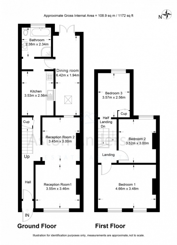 Floor Plan Image for 3 Bedroom Terraced House to Rent in Prospect Grove,  Gravesend, DA12