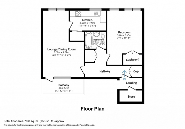 Floor Plan Image for 1 Bedroom Flat for Sale in The Hollies,  Gravesend, DA12