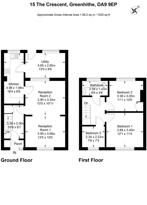 Floor Plan Image for 3 Bedroom End of Terrace House for Sale in The Crescent,  Greenhithe, DA9